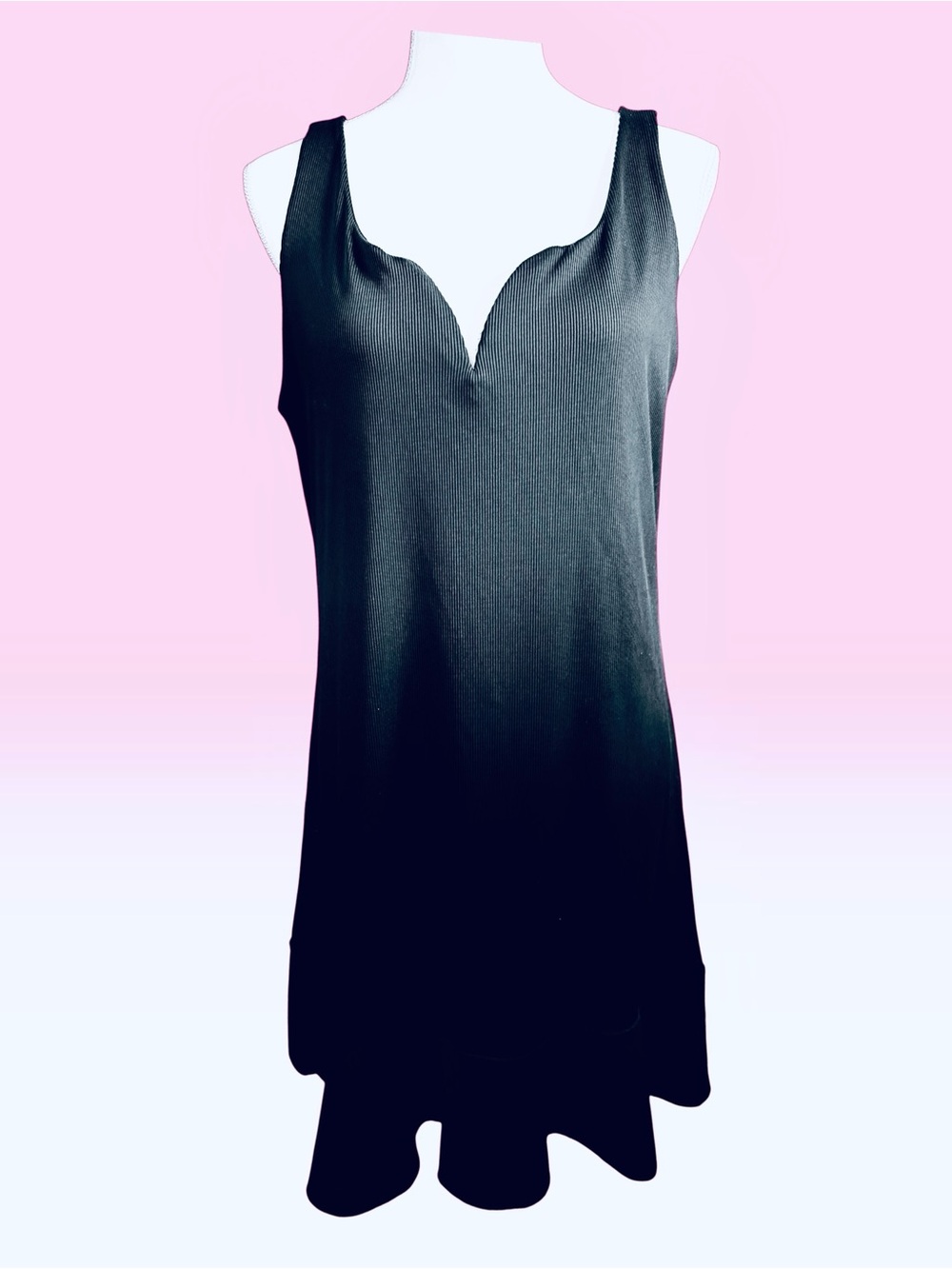 Express Black Sleeveless Mini Dress with Ribbed Pattern and Deep V Neck
